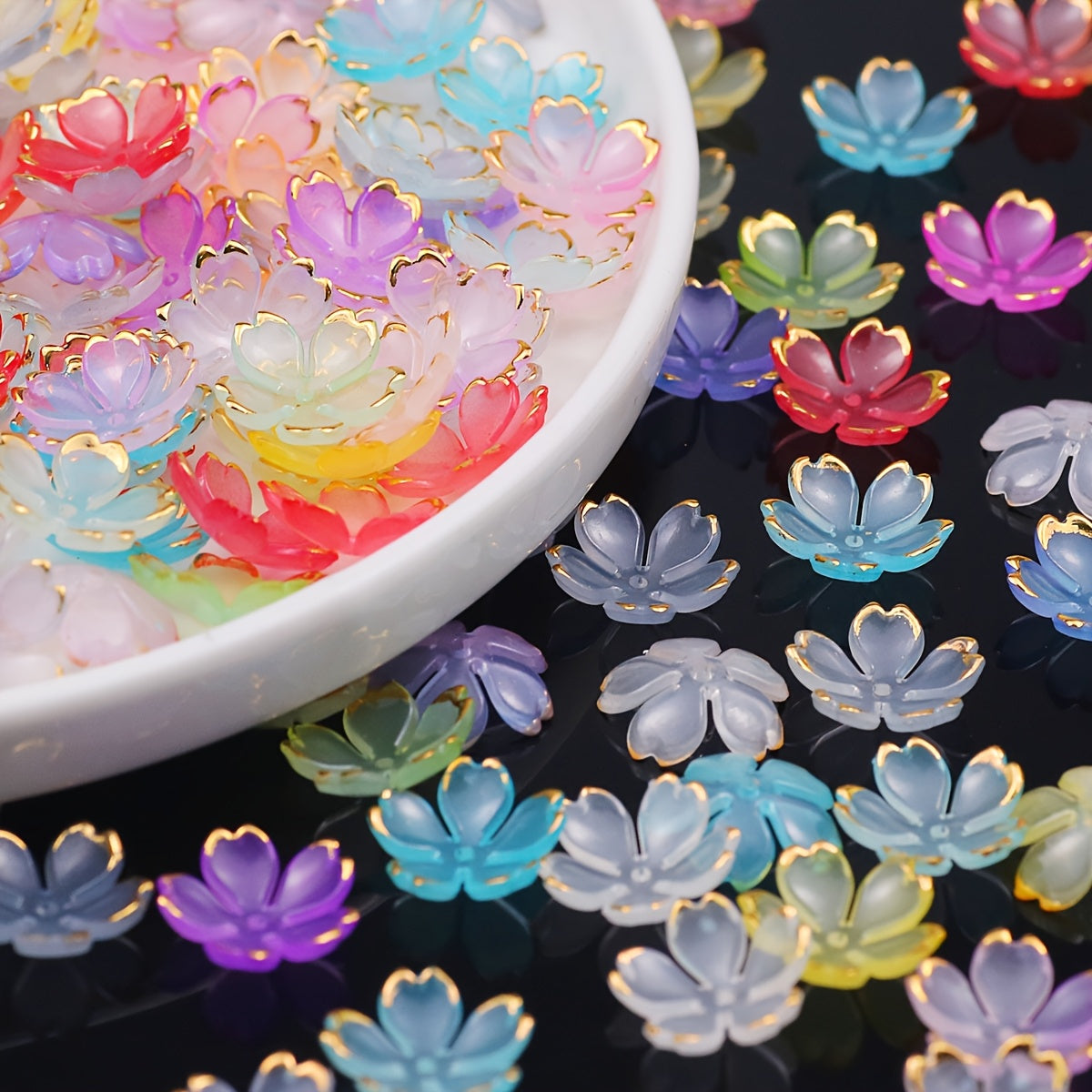 100pcs Colorful Acrylic Flower Beads - Pastel, Floral, And Golden Designs for Women'S And Men'S Bracelets, Necklaces, Earrings, Phone Chains, Pendants, Hair Additions, And Crafts