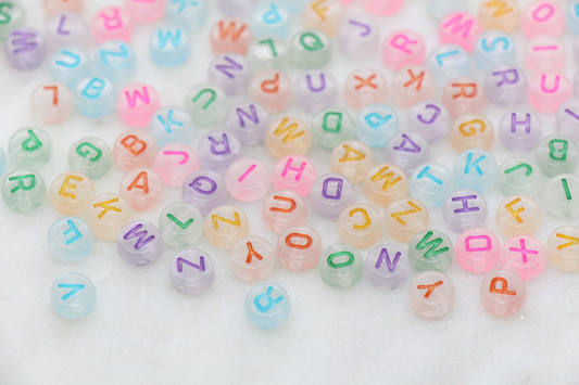100pcs Glow in Dark Alphabet Letter Beads, Multicolored Letters Plastic Round Beads