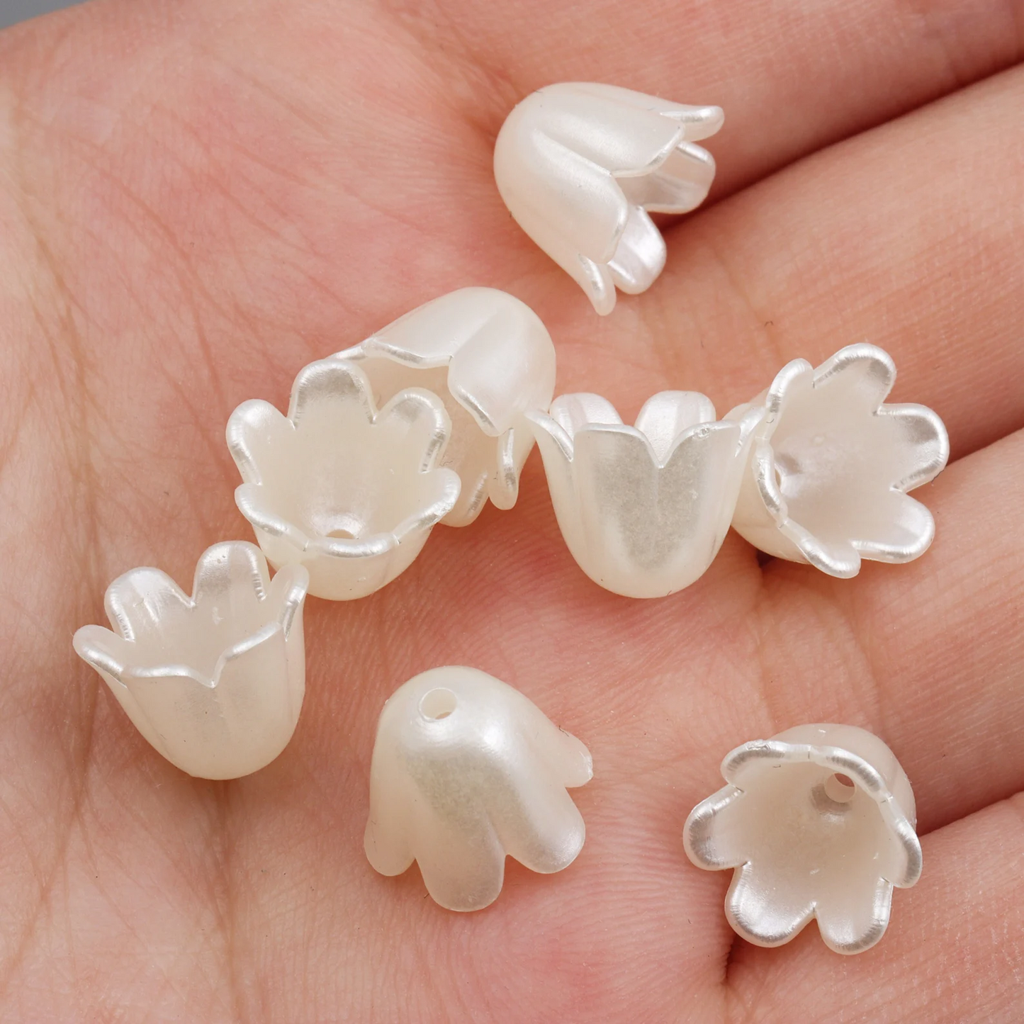 30pcs Pearl Bell Tulip Flower Charms, White Lily of the Valley Petal Beads