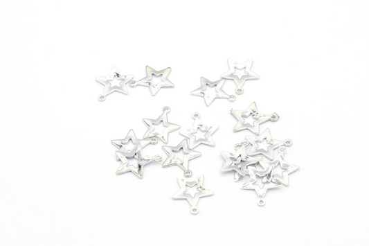 80pcs 13x15mm Rhodium Plated Star Pendants, Necklace Findings, Star Pendants