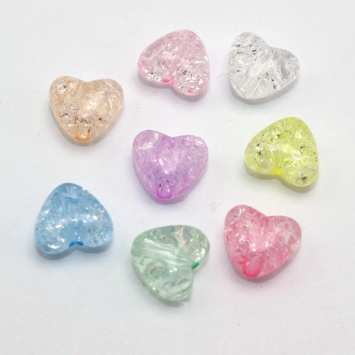 12pcs Multicolor Acrylic Crackle Smooth Heart Beads 10mm Charm Bracelet Making