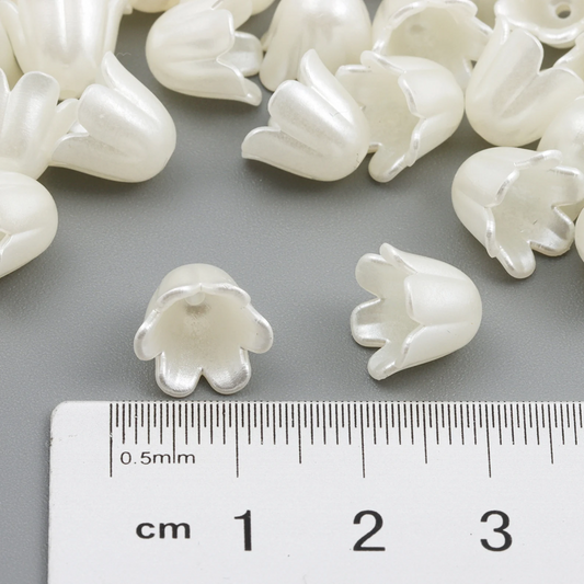30pcs Pearl Bell Tulip Flower Charms, White Lily of the Valley Petal Beads