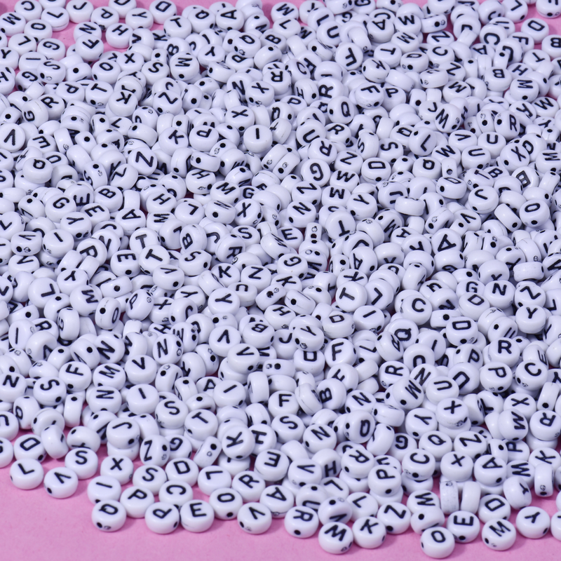 100pcs Mixed Pack 7mm Acrylic Random Alphabets (Black/white)
