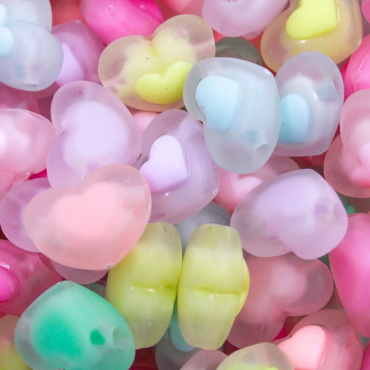 10pcs Colorful Frosted Heart Beads 17x13mm | Candy Color Heart Charm Beads