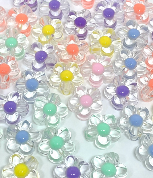 18pcs Colorful Sunflower Beads, Translucent Flower Beads