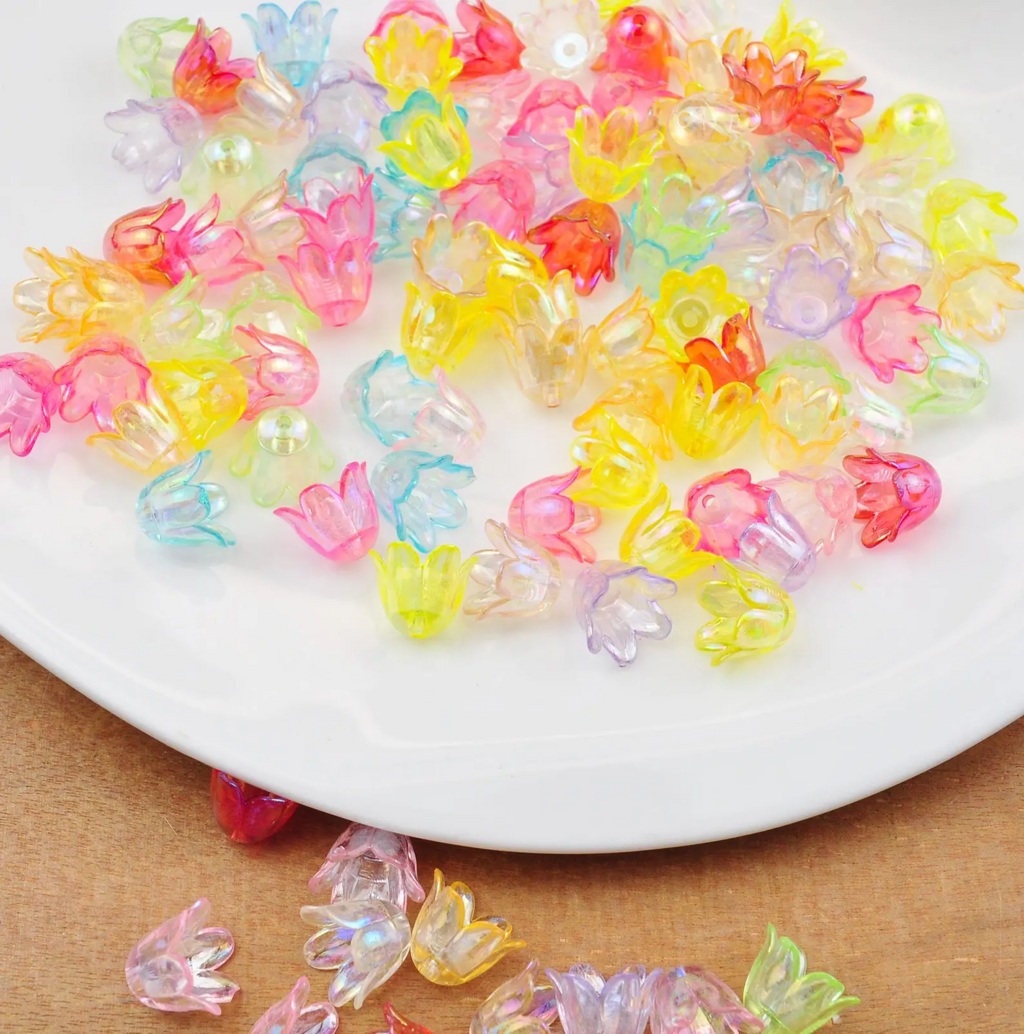 20 pcs Transparent Color Bell Shaped Flower Bead Cap,Acrylic Bell Bead Caps Jewelry Making Hairpin DIY Accessories,11mm Trumpet Flower Beads