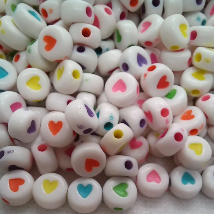 100pcs Heart Acrylic Beads: Round Coin Spacer Beads (7mm*4mm)