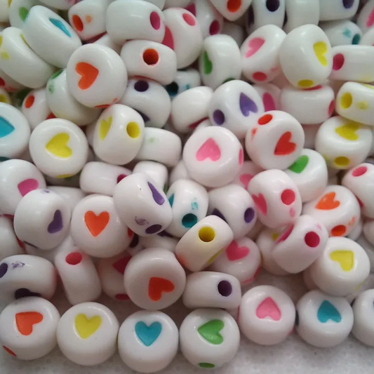 100pcs Heart Acrylic Beads: Round Coin Spacer Beads (7mm*4mm)