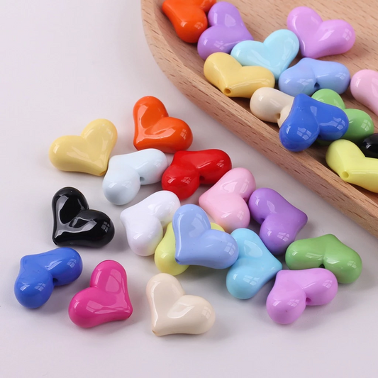 WIDE HEART LOVE beads, Multicolor Puffy Heart Beads