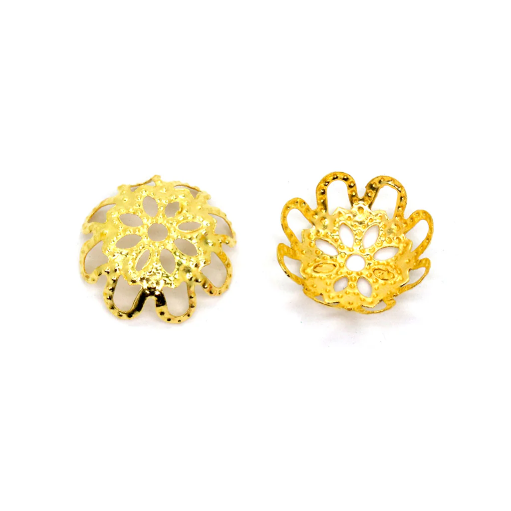 20pcs Golden jhumki Caps, Flower Bead Cap, Alloy, 3mm x 12mm