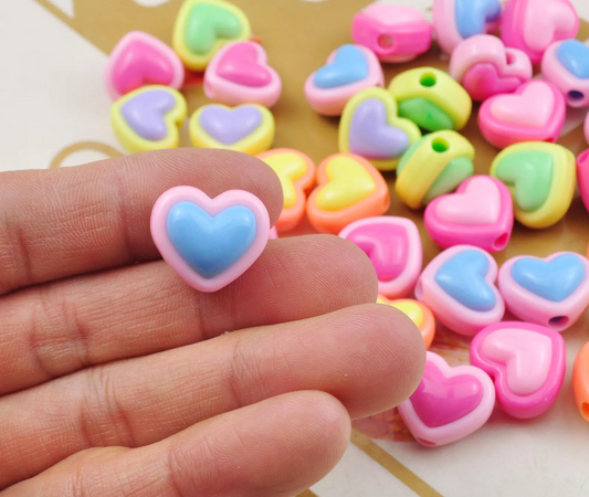 10Pcs Heart Shaped Beads, Mixed Acrylic Heart Beads, Resin heart Beads, Pastel heart Beads, spacer beads for jewelry supply, 18x15mm