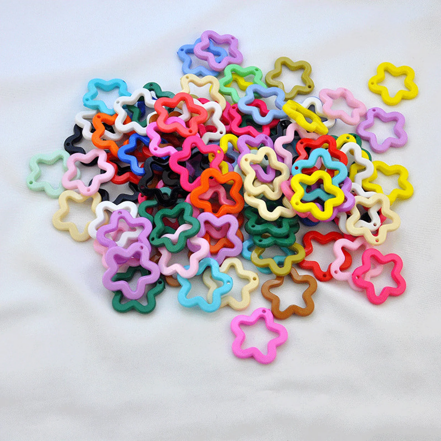 10pcs Mixed Color Plastic Star Ring pendant, Pastel Star Beads, Star Connector Pendant, Chunky Acrylic or Resin Beads, DIY Accessory Jewellry