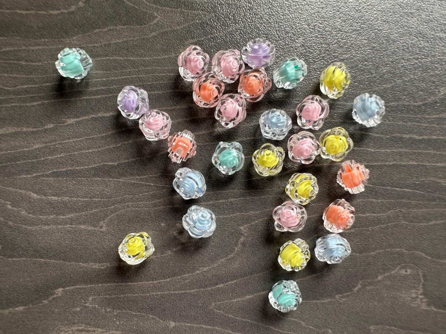 15 pcs Mixed Colorful Acrylic Rose Beads, jewellery making supplies, beading essentials