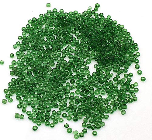 Glass Seed Beads 3 mm Transparent, 14 Colours, 8/0, Pony Beads, Clear Mini Round Beads, Seed Beads (Fir Green)
