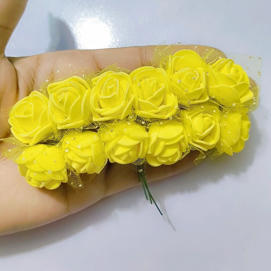 12 pcs yellow Artificial Mini Roses, Suitable for Handmade Gift Making, Wedding Decoration Accessories, Bracelet and Wreath Crafting