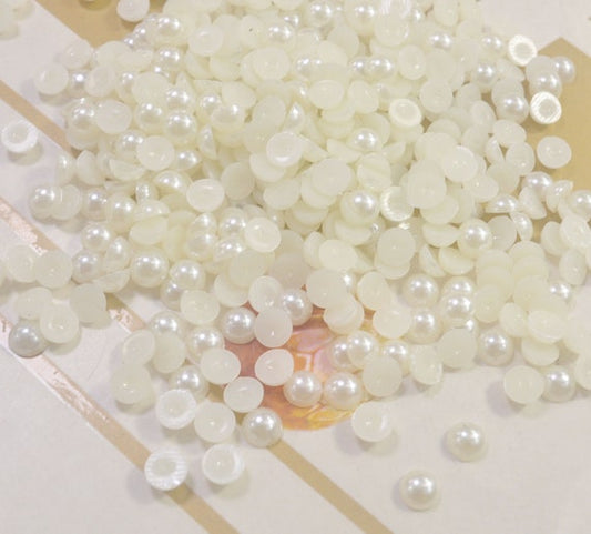 4mm Faux Half Pearl Beads Flat back Resin Beads Scrapbook Decor DIY Crafts 15 grams