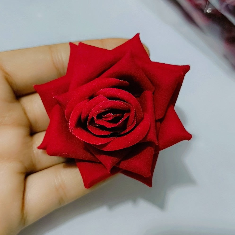 Mahroon Velvet Rose Flower Hair Clip and Pin Brooch | Rose Flower Hair Accessories | Hair Clip for Women/Juda Maker/Head Ornament/Bride