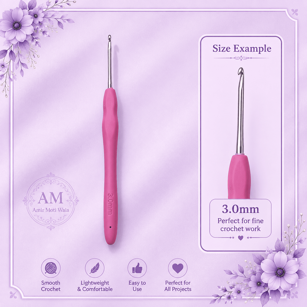 Crochet Hook, 3 mm Ergonomic Crochet Hooks, Crochet Needles
Crochet Hooks for Arthritic Hands, Beginners and Handmade DIY with Aluminum Soft Grip Rubber Handle