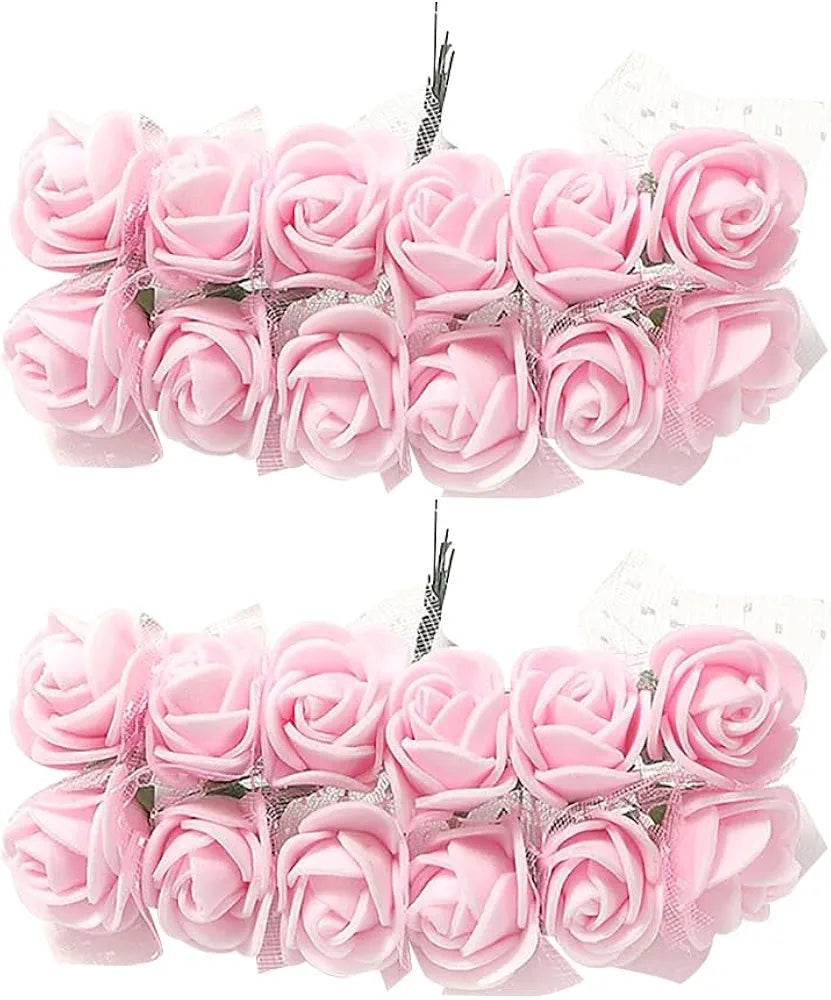 12 Pcs 25mm Mini Foam Rose Flowers Small Artificial Rose Flower Heads Tiny Faux Flower Bouquet DIY Craft Foam Flowers Fake Wedding Floral Accessories for Bridal Shower Light Pink