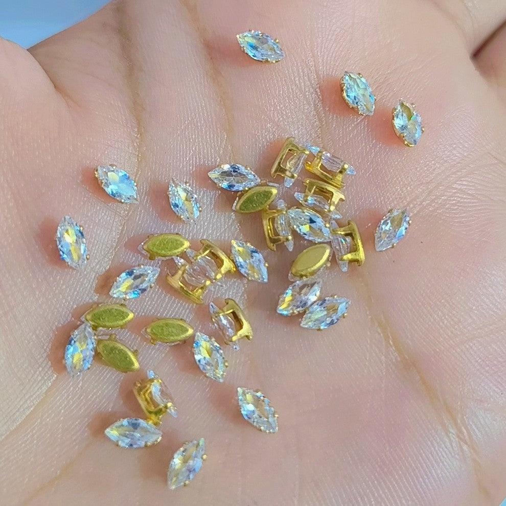 Silver Rainbow Crystal Rhinestones for Craft, Jewelry Making, Golden Brass Prong Setting Rhinestones, (2.5X5MM)