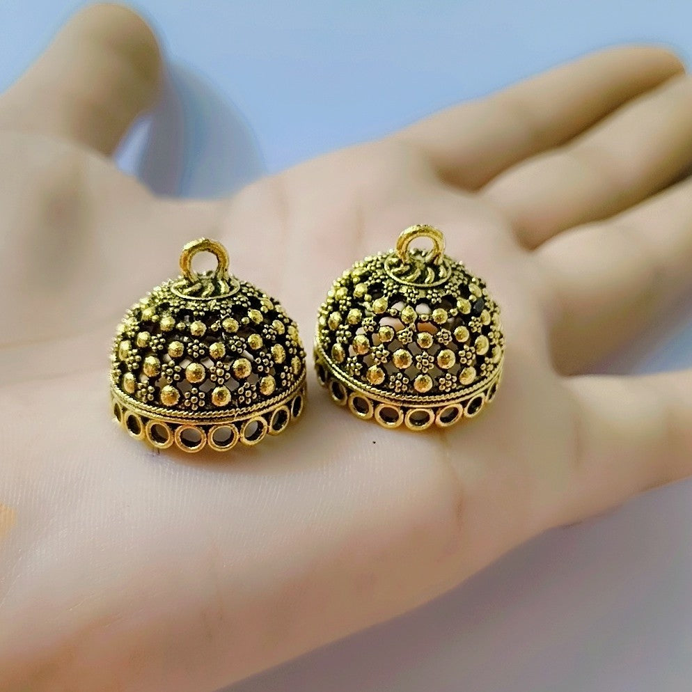 Antique Gold Metal Findings, Indian Ethnic Earring Jhumka Pendants, Tribal Jewelry Supplies, Bohemian, Small Bead Caps