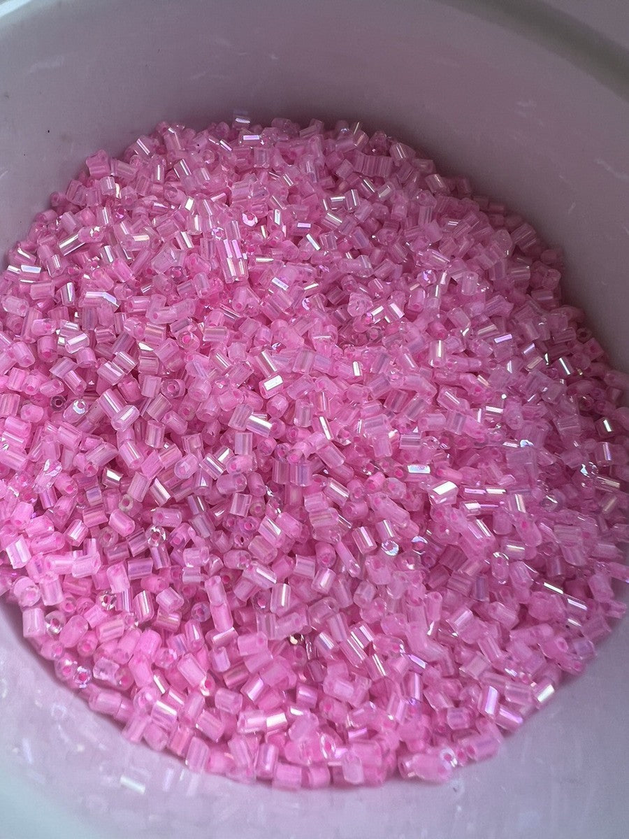 Light pink glass bugle beads small 2mm long tube
