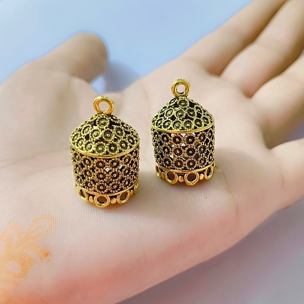 Antique Gold Metal Findings, Indian Ethnic Earring Jhumka Pendants, Tribal Jewelry Supplies, Bohemian, Small Bead Caps