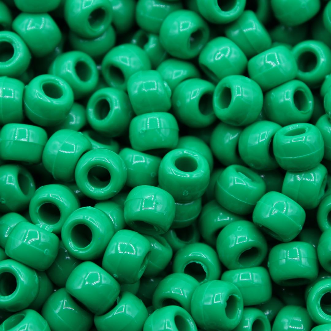 Green Pony Beads for Bracelet, Necklace, Jewelry Making, DIY Crafts, 6x9mm, Plastic, Round