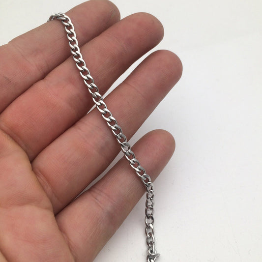 3.6X5.2mm Beveled Flat Curb Stainless Steel Chain 1.0mm thick Open Link Never Fade Colour Chains Italian Stainless Steel Lasting Color 3mm Silver Flat Neck Chain for Boys Men Necklace for Boys Men