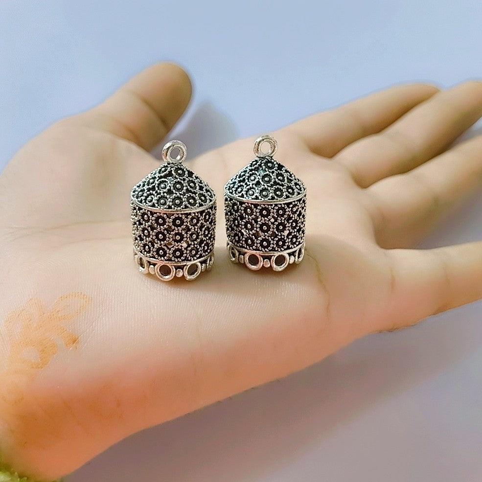 Antique silver Metal Findings, Indian Ethnic Earring Jhumka Pendants, Tribal Jewelry Supplies, Bohemian, Small Bead Caps -