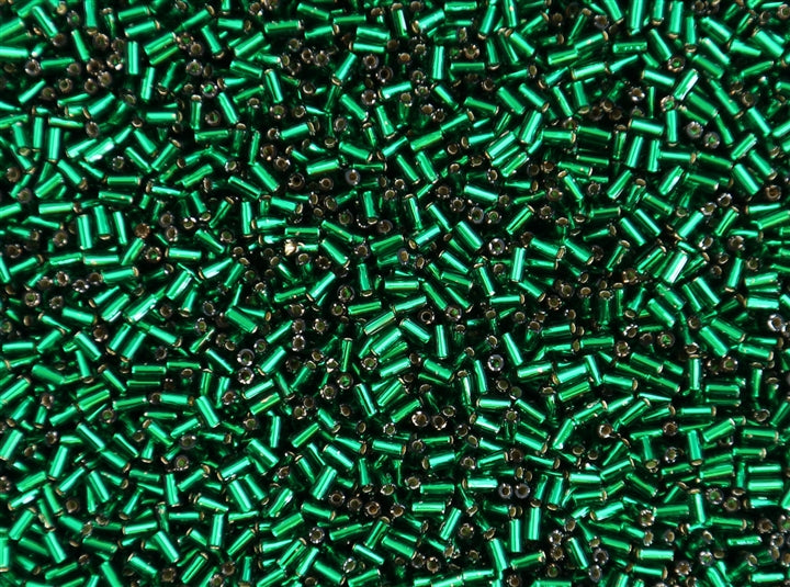 Bugle 3mm Japanese Toho Glass Beads - Emerald Green Silver Lined