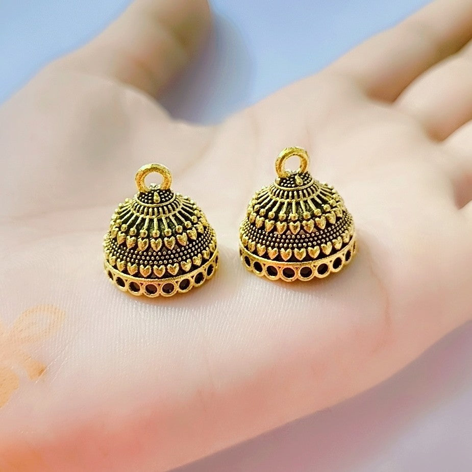 Antique golden Tone Metal Findings, Indian Ethnic Earring Jhumka Pendants, Tribal Jewelry Supplies, Bohemian, Small Bead Caps