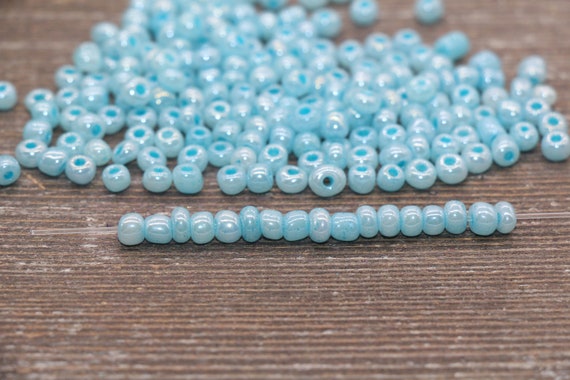 Creamy Glass Seed Beads, 2mm Glass Round Seed Beads, Creamy Blue Seed Beads, Glossy Rocailles Beads, Beading Supplies