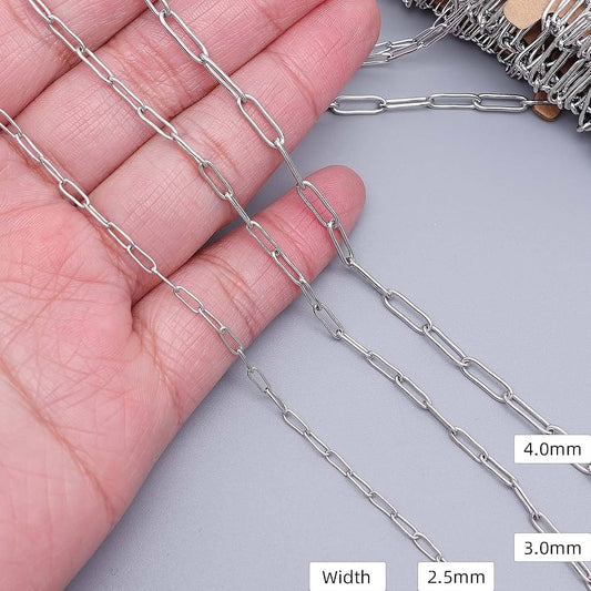 4mm Stainless Steel Paperclip Chains, Soldered Cable Long Craft Chain for Necklace Bracelet Earring Jewelry Making