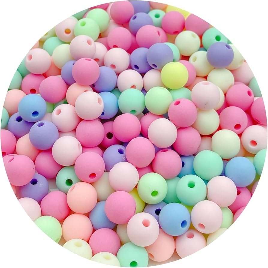 10MM Acrylic Round Pastel Beads Candy Color Spacer Beads Plastic Resin Beads for Necklace and Bracelet Making Crafting Supplies - Frosted Mixed Color