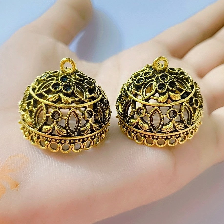 Large Size Antique Jhumka Charms, Premium Anti-Tarnish Golden Finish, Elegant Unique Design Earrings Components for Jewelry Making, Earrings & DIY Crafts