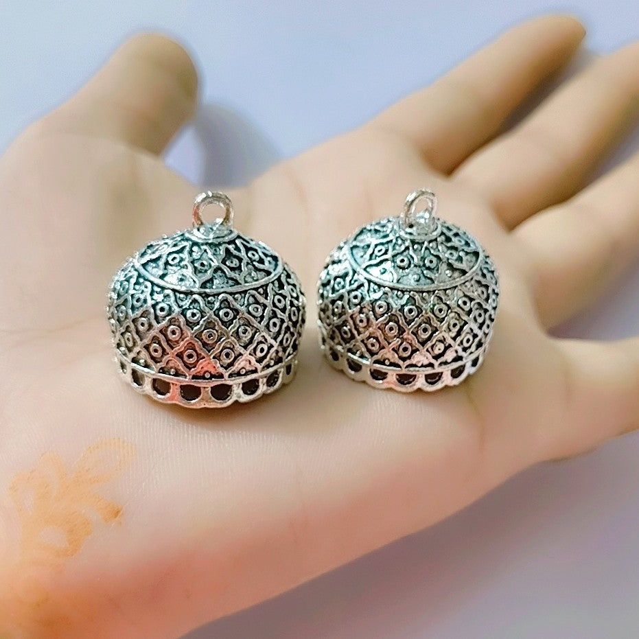 Beadman Silver Plated Antique German Silver Jhumka Base for Jewelry Making, Necklace and Bracelet Making Spacer