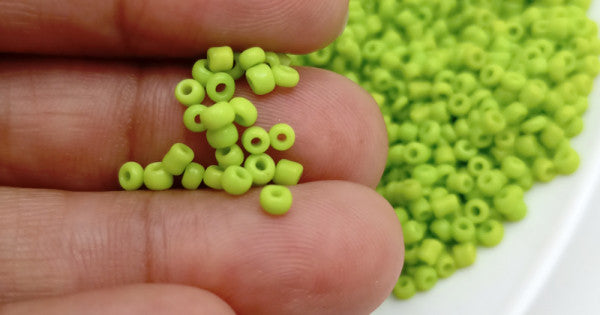 Seed Beads: Frosted Sour Apple Green Glass Beads Frosted Sour Apple Green Glass Beads