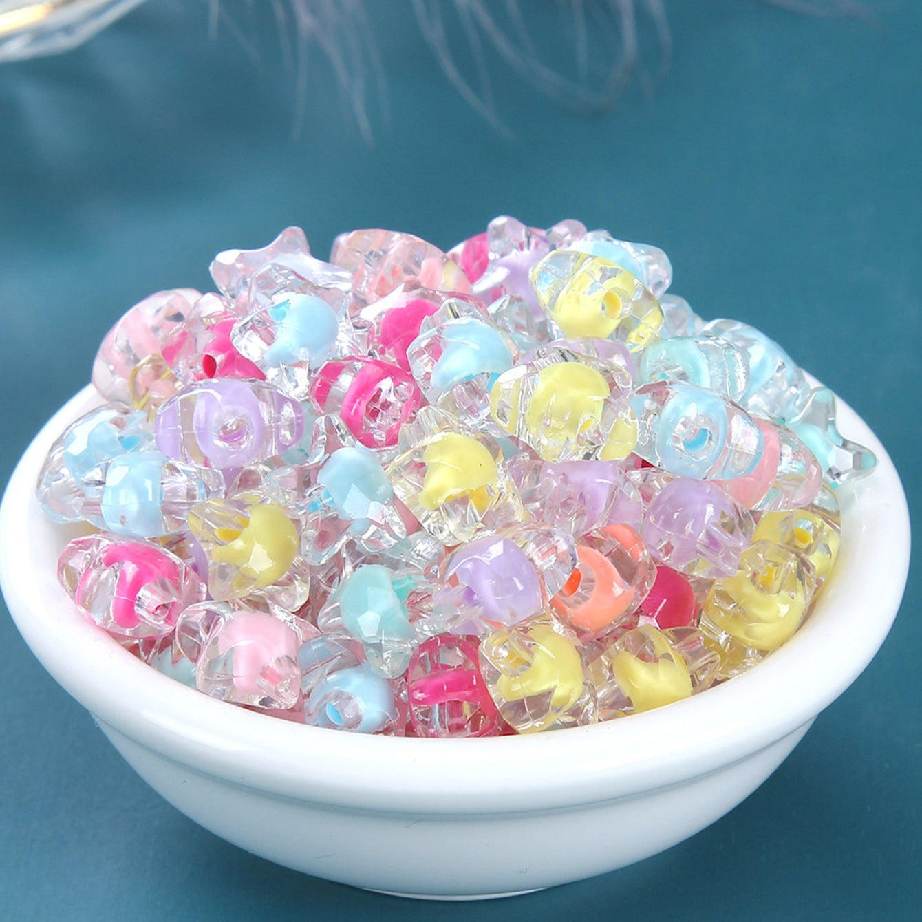 10pcs Transparent Acrylic Star Beads (12mm) in Various Colors for Jewelry Crafting