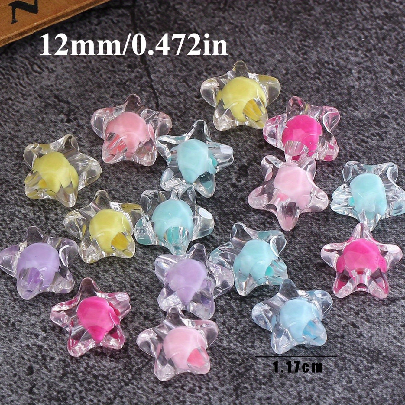 10pcs Transparent Acrylic Star Beads (12mm) in Various Colors for Jewelry Crafting