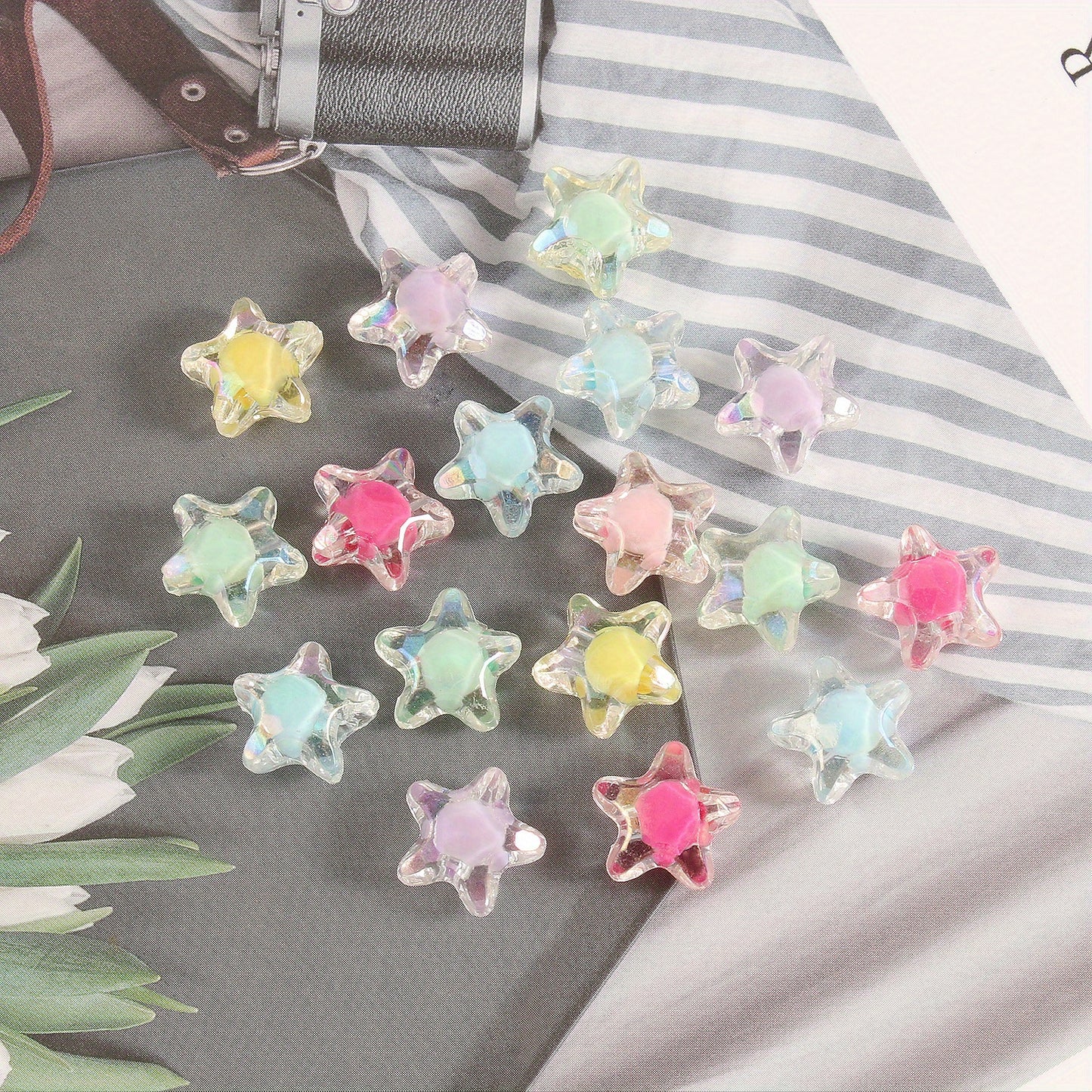 10pcs Transparent Acrylic Star Beads (12mm) in Various Colors for Jewelry Crafting
