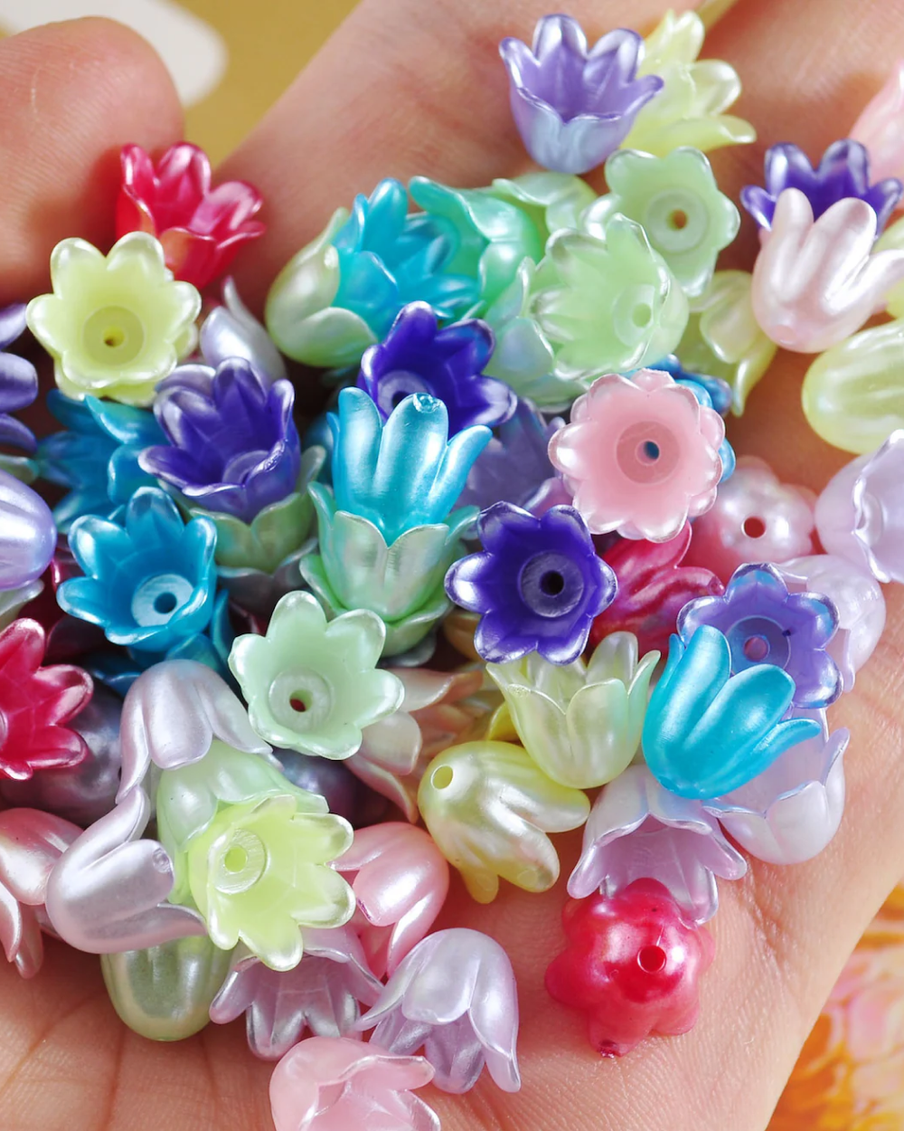 25 pcs Mixed Color Bell Shaped Flower bead caps, acrylic bead ends, Pearled Flower Cap Beads, pearled bell flower acrylic tassel caps,Jewelry Supply,11x8mm