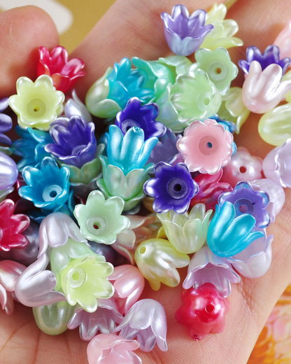 25 pcs Mixed Color Bell Shaped Flower bead caps, acrylic bead ends, Pearled Flower Cap Beads, pearled bell flower acrylic tassel caps,Jewelry Supply,11x8mm