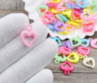 30pcs Plastic Heart Charms, 20mm Pastel Heart Outline Charms