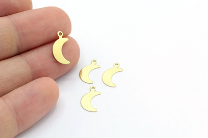 7x14mm Raw Brass Moon Charms , Moon Pendants , Necklace Findings