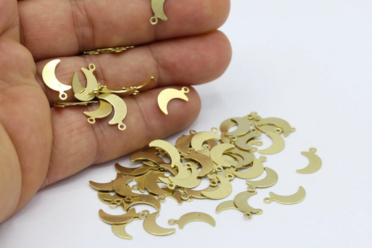 7x14mm Raw Brass Moon Charms , Moon Pendants , Necklace Findings