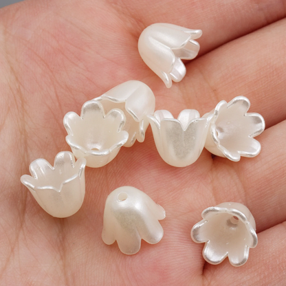 30pcs Pearl Bell Tulip Flower Charms, White Lily of the Valley Petal Beads