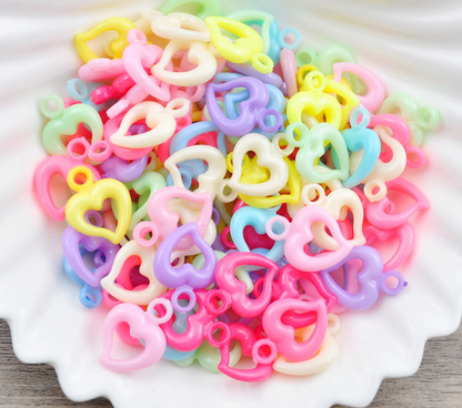 30pcs Plastic Heart Charms, 20mm Pastel Heart Outline Charms
