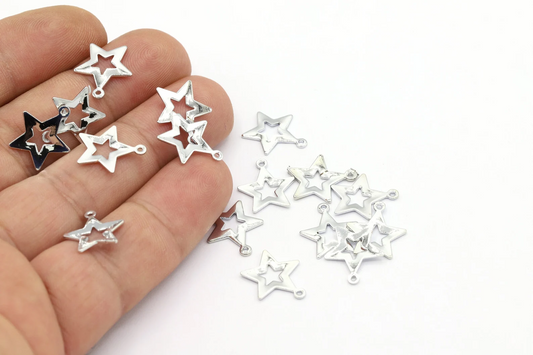 80pcs 13x15mm Rhodium Plated Star Pendants, Necklace Findings, Star Pendants