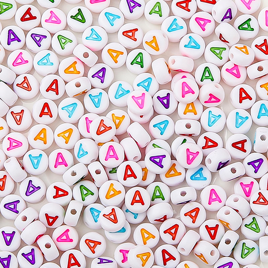 100pcs Letter (A) Acrylic round alphabet beads white/Multicolor